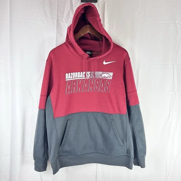 Arkansas Razorbacks Mens Large Nike Dri Fit On Field Hoodie Red‎ Gray CQ5536-698