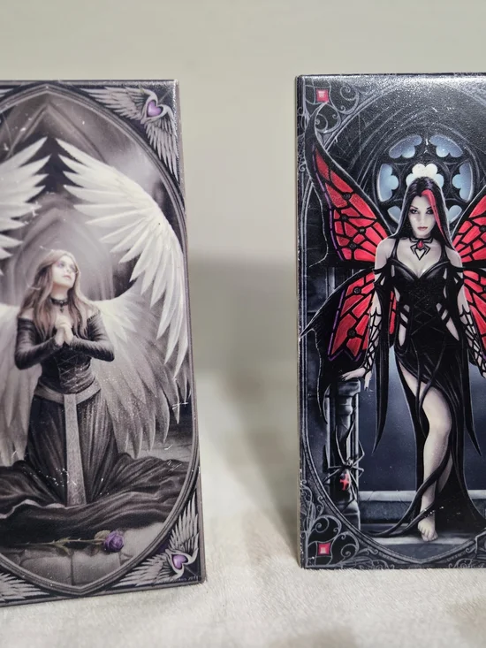 2pc Gothic Fantasy Wood Display Easels, Angel Wings & Red Wings, 8in Smal