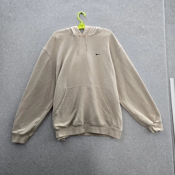 VINTAGE‎ Nike Men Hoodie XL Beige Y2K Mini Swoosh Logo Embroidered Pullover