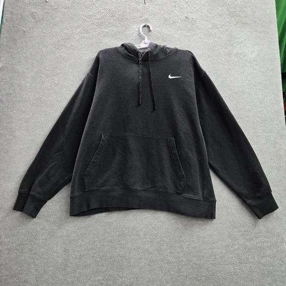 Nike Men Hoodie‎ XXL Black Embroidered Fleece Swoosh Logo Pullover