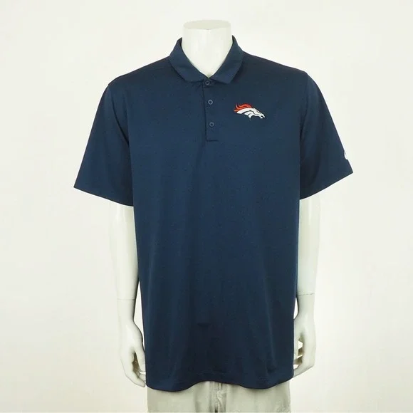 Nike Denver Broncos NFL Polo Shirt Mens 2XL XXL Navy Blue Dri-Fit Blend NFL Team