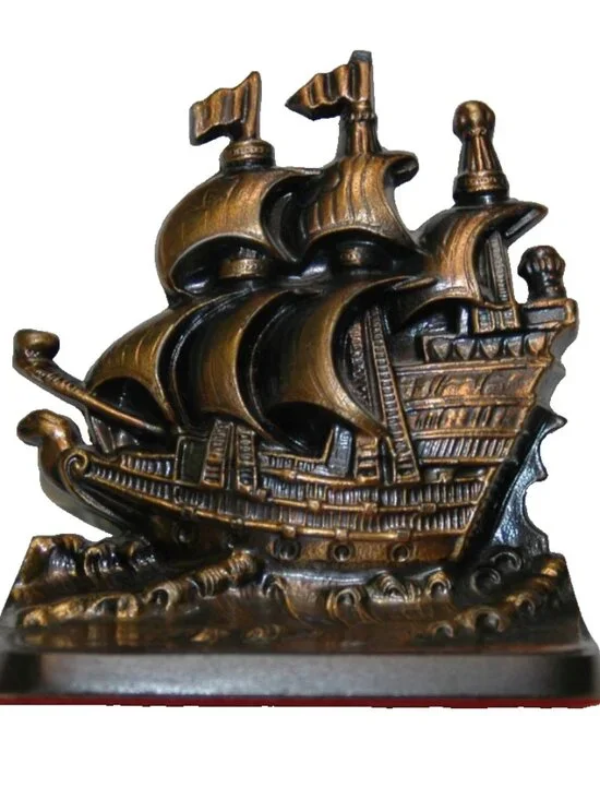 Vintage Sail Ship Boat Bookend Philadelphia MFG Co Heavy Brass