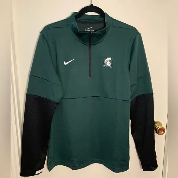 Nike EUC on field Michigan state Spartans green/black quarter zip up Size Small
