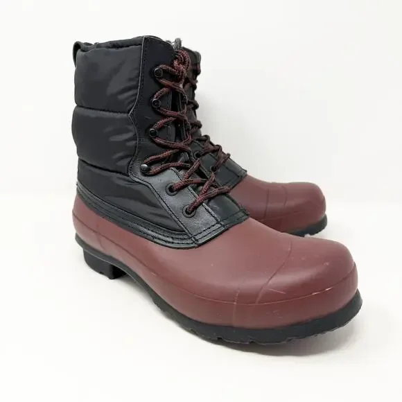 Hunter Maroon/Black Lace Up Rain Boots Women's Size 8 Duck Boot Style Waterproof