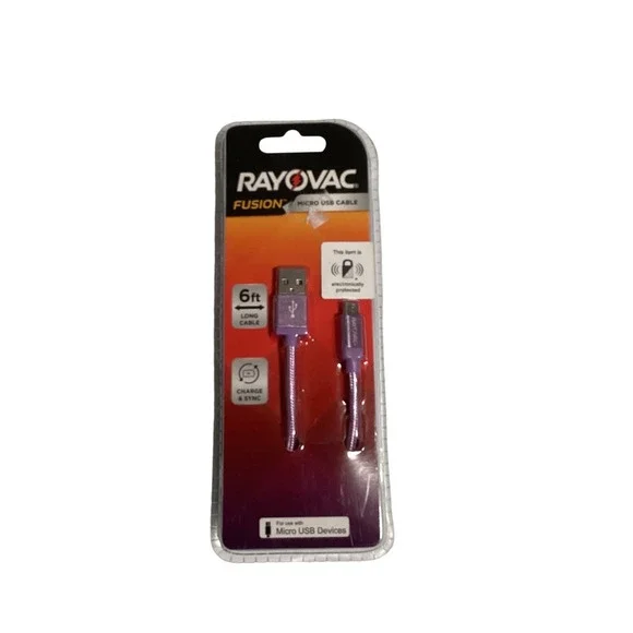 Rayovac Fusion 6ft Micro USB Cable Purple Braided Charge Sync Cord USB-A‎ 6 Foot