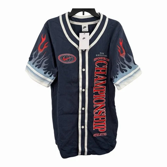 Nike Team Americana Baseball Jersey Mens 2XL DV9642-437 Button Up Flame Graphic