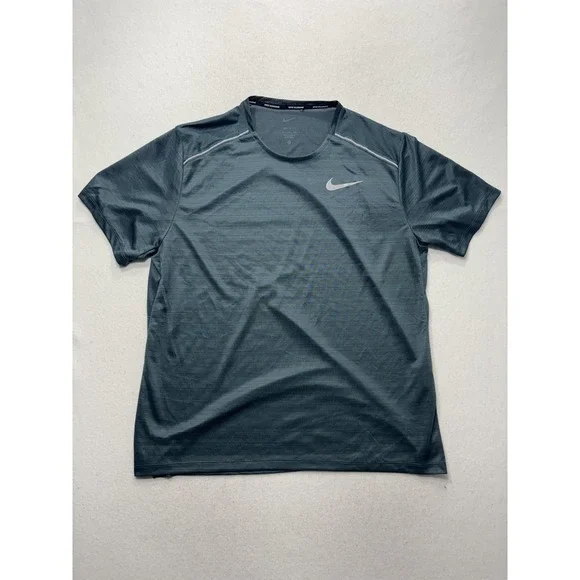 Nike Dri-FIT Running Shirt Mens XL Green Short Sleeve Reflective Tee AJ7565-328