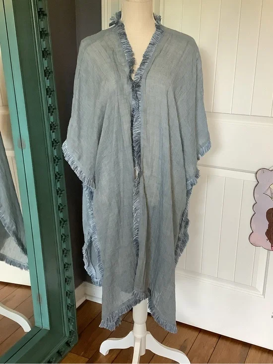 Kori Light Blue Fringed Wrap