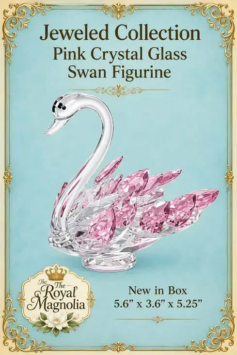 Jeweled Collection Pink Crystal Glass Swan Figurine