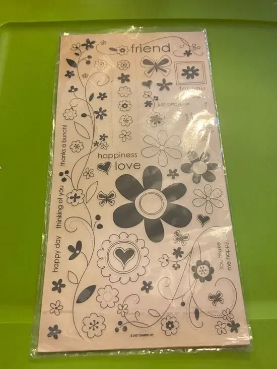 10/$50 Stampin' Up! Black Floral and Sentiment Clear Stamp Set Size 12”X6”