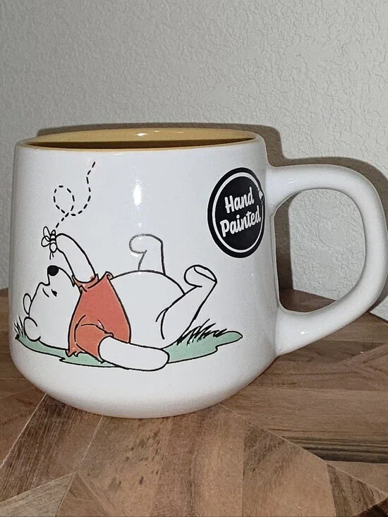 Disney Hand-Painted White and Yellow Winnie-the-Pooh Ceramic Mug, 18 Oz.