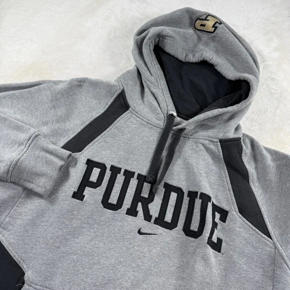 Nike Team Purdue University Hoodie Mens Medium Gray Black Colorblock Sweatshirt