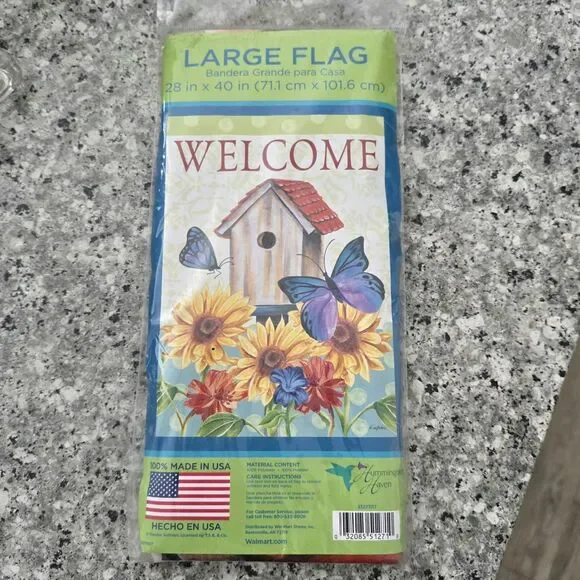 Hummingbird Haven House Flag‎ Garden Butterfly & Flowers Banner 28
