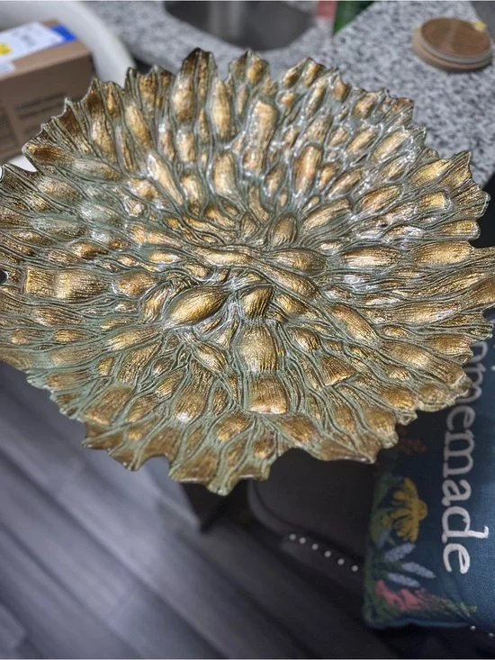 Decorative Gold and Green Floral Accent Bowl - Home Accents