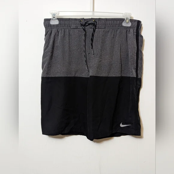 Men's Nike Core Split 9 Inch Swim Trunks Volley ShortsBlack and Gray Size Large