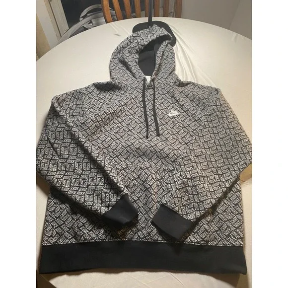 Nike Mens Sportswear Club Fleece All Over Print Hoodie Black White DM6911-010 L