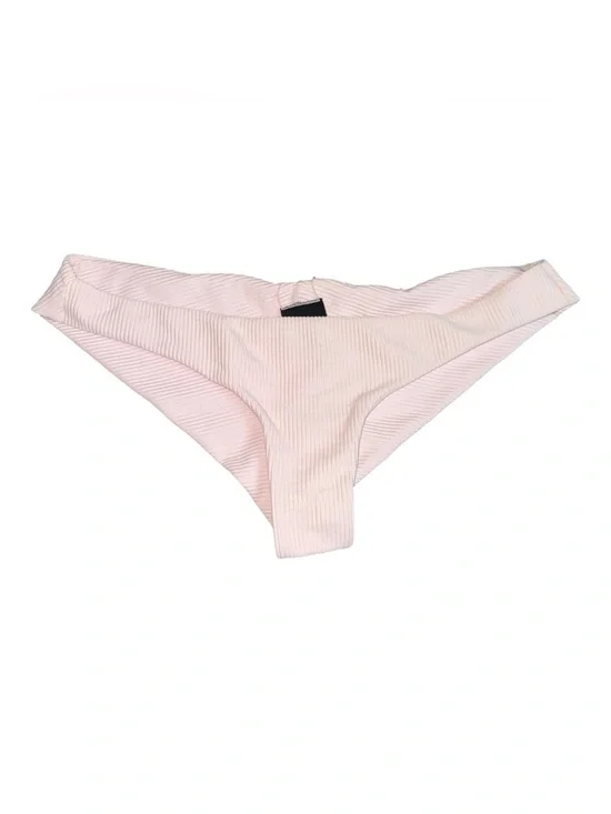 Frankie’s bikinis Light Pink Ribbed Cheeky Low-Rise Bikini Bottoms Swimwear MED