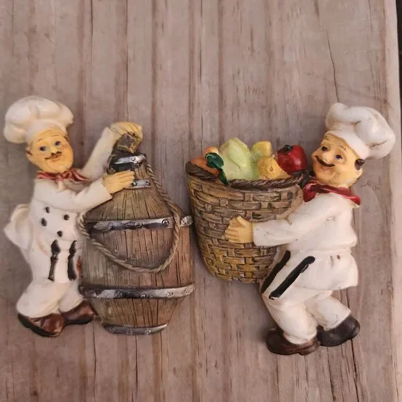Set Of 2 Italian French Fat Chef Hugging Waiter Man Bistro Cook Magnets 3