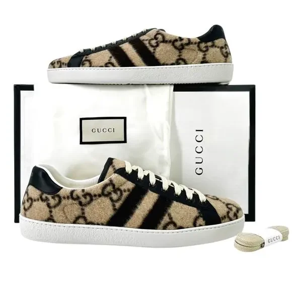 NEW GUCCI Ace GG Monogram Men's Wool Logo Sneakers 7.5