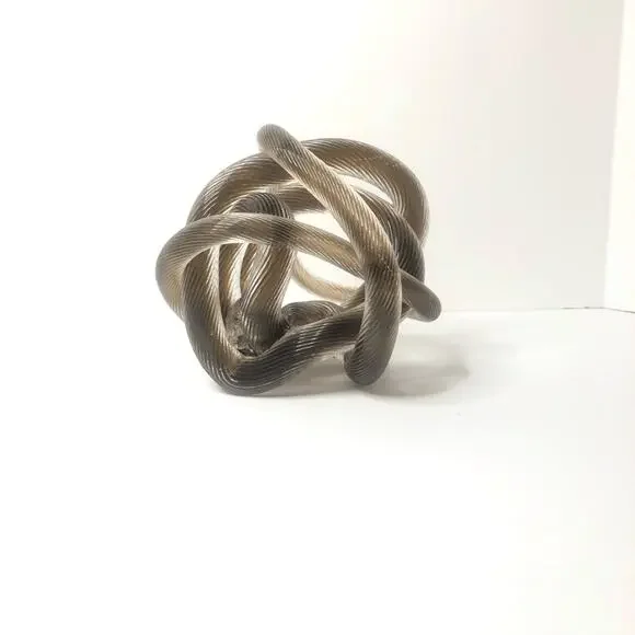 hand blown art glass dark brown and clear ribbed rope knot glass‎ ball 5 inches