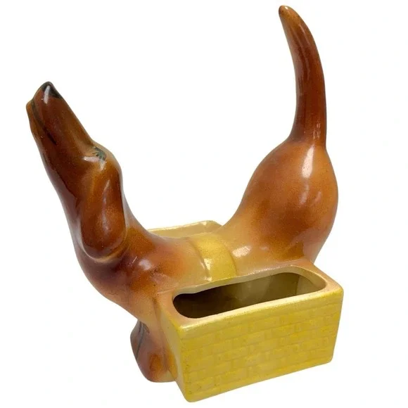 Vintage 50s/60s Ceramic Dachshund Weiner Dog Puppy Planter Pot‎ Funny Unique MCM