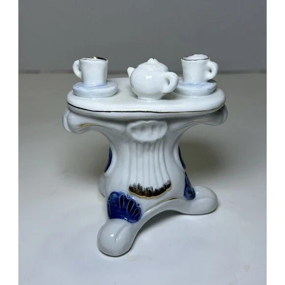 Vintage Victorian/Colonial Porcelain Tea Table Figurine White/Blue Home Decor