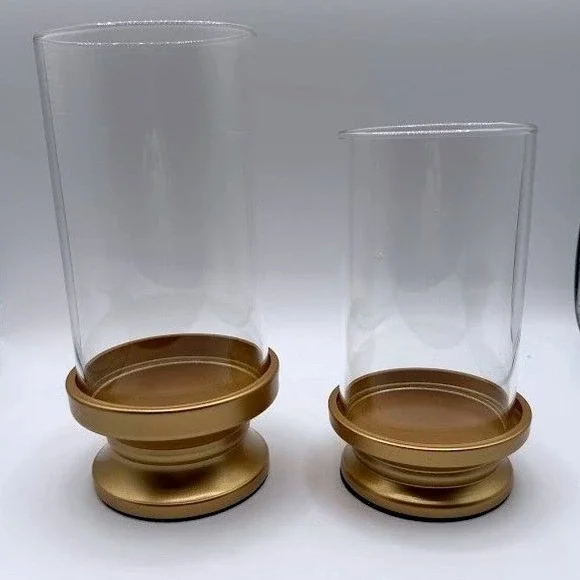 Candle Holder Set with Two Cylinders and Goldtone Base New in Box