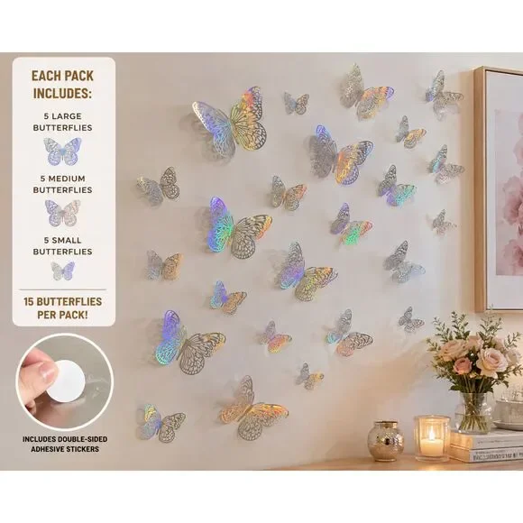 45-Piece 3D Holographic Butterfly Wall Decor – 3 Packs – Free Shipping