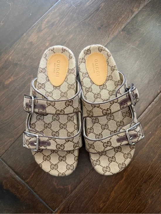 Gucci GG Logo Double-Buckle Sandals