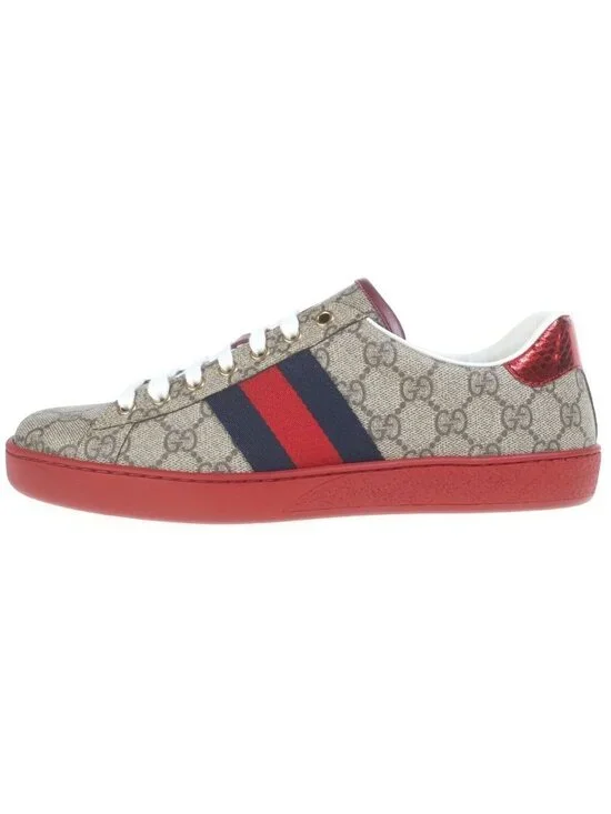 Gucci Ace GG Supreme Sherry Line Leather Low Cut Sneakers Beige