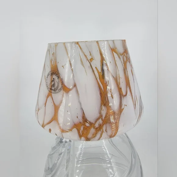 Hand Blown Glass‎ Zorza Poland Amber & White Marbled Gathering Candle 5