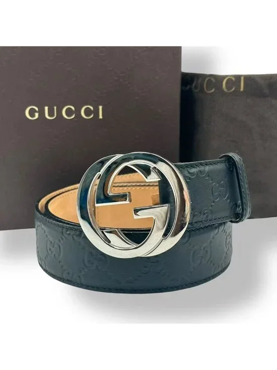 Gucci Belt Guccissima Interlocking G Leather Black