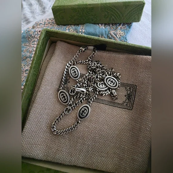 Gucci Silver Chain Necklace 925 NWT Full Inclusion Black Enamel