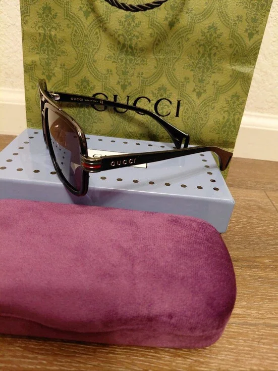 Gucci GG0448S 58mm Aviator Gun Framed Pilot Dark Sunglasses Size 58mm-16mm-145mm