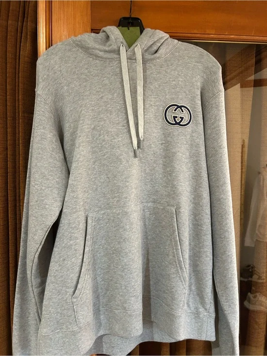 Men's Gucci embroidered interlocking G jersey cotton hoodie size medium