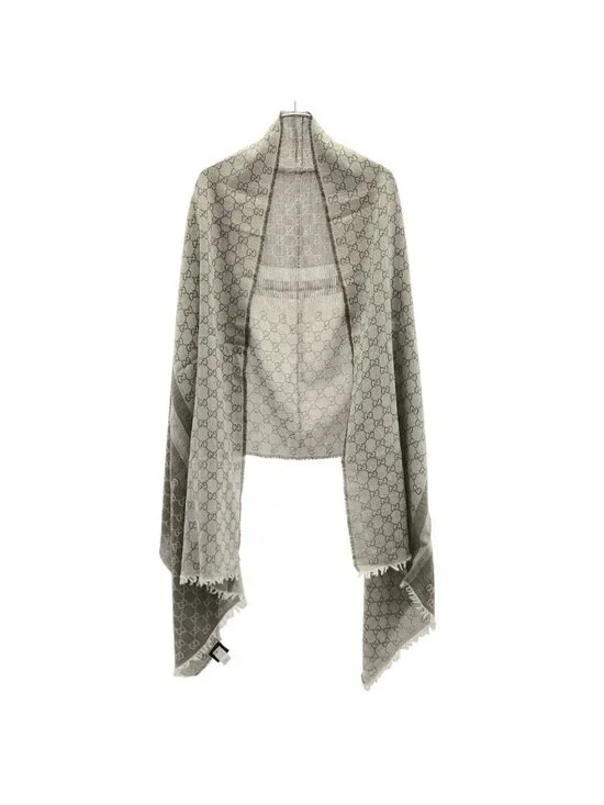 Gucci Wool Silk GG Shawl Gray Scarf