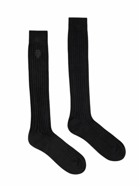 Gucci Knit Cotton Embroidered Crest Socks Black Medium Made Italy NWT Men's