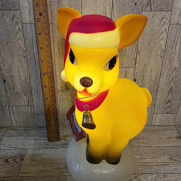 Festive Yellow Reindeer with Red Accents Lights Up