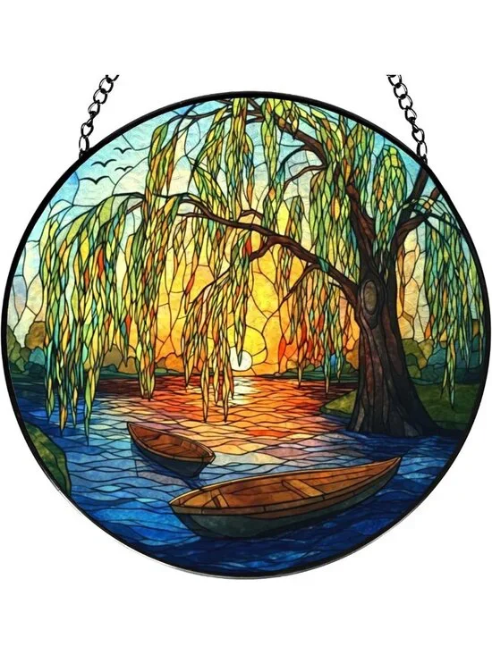 Stained Glass Weeping Willow Suncatcher - Nature Lover Gift, 7.9x7.9in Decor