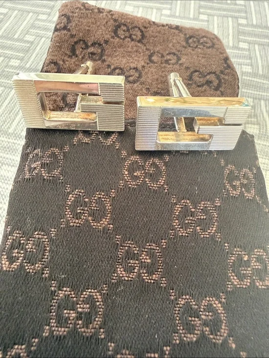 Gucci Silver Rectangular Interlocking G Cufflinks