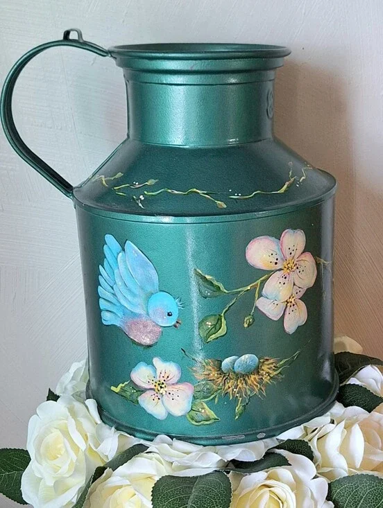 Vintage Hand Painted Bavarian Folk Art Milk Canister By Lorene