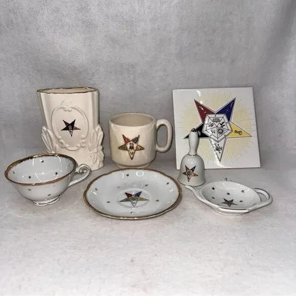 Vintage Lot 7 Ceramic Items (OES) Order of the Eastern Star Masonic Freemasonry