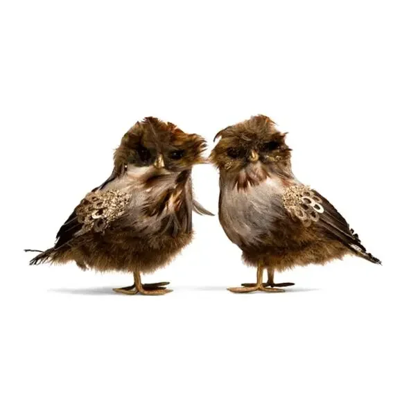 Set of 2 Feathered Owl Figurines 9.5in Chic Fall Decor by Mrs. Alice NEW