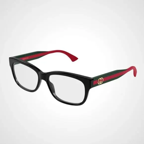 New GUCCI Eyeglasses Black 51-15-140 Rectangular Cat Eye Green Red