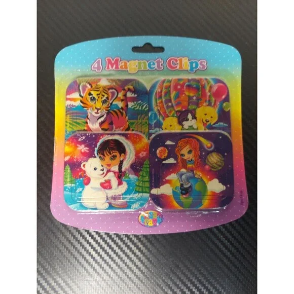 Vintage Lisa Frank 4 Magnetic Clips Pack Tiger Space Girl Cat Pups Y2K