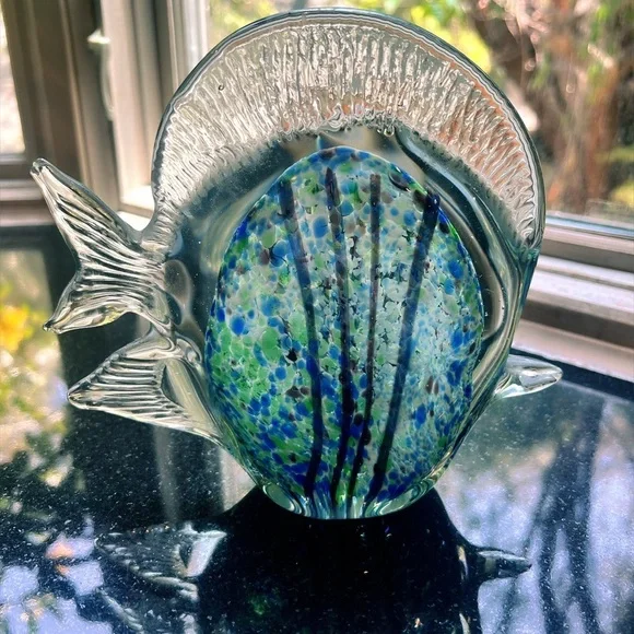 Artistic Glass Fish Figurine - Blue and Green