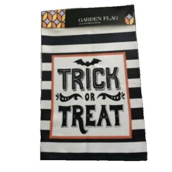 Trick Or Treat Halloween Garden Yard Flag Bat Bats Black White Stripe 12