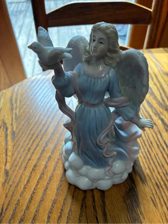 Porcelain Angel Figurine in Pale Blue and Pink - musical