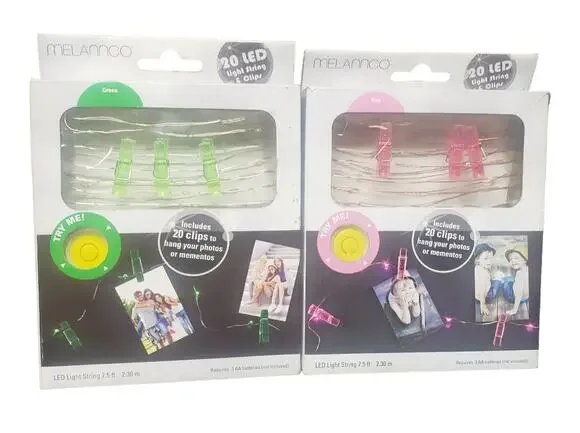 Melannco 90 Inch Green & Pink LED Strand Lights With 20 Clips Each | Set of 2