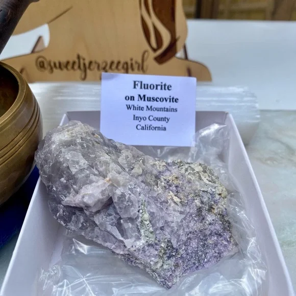 Natural Raw Fluorite on Muscovite Collectible Crystal Specimen 219 Grams